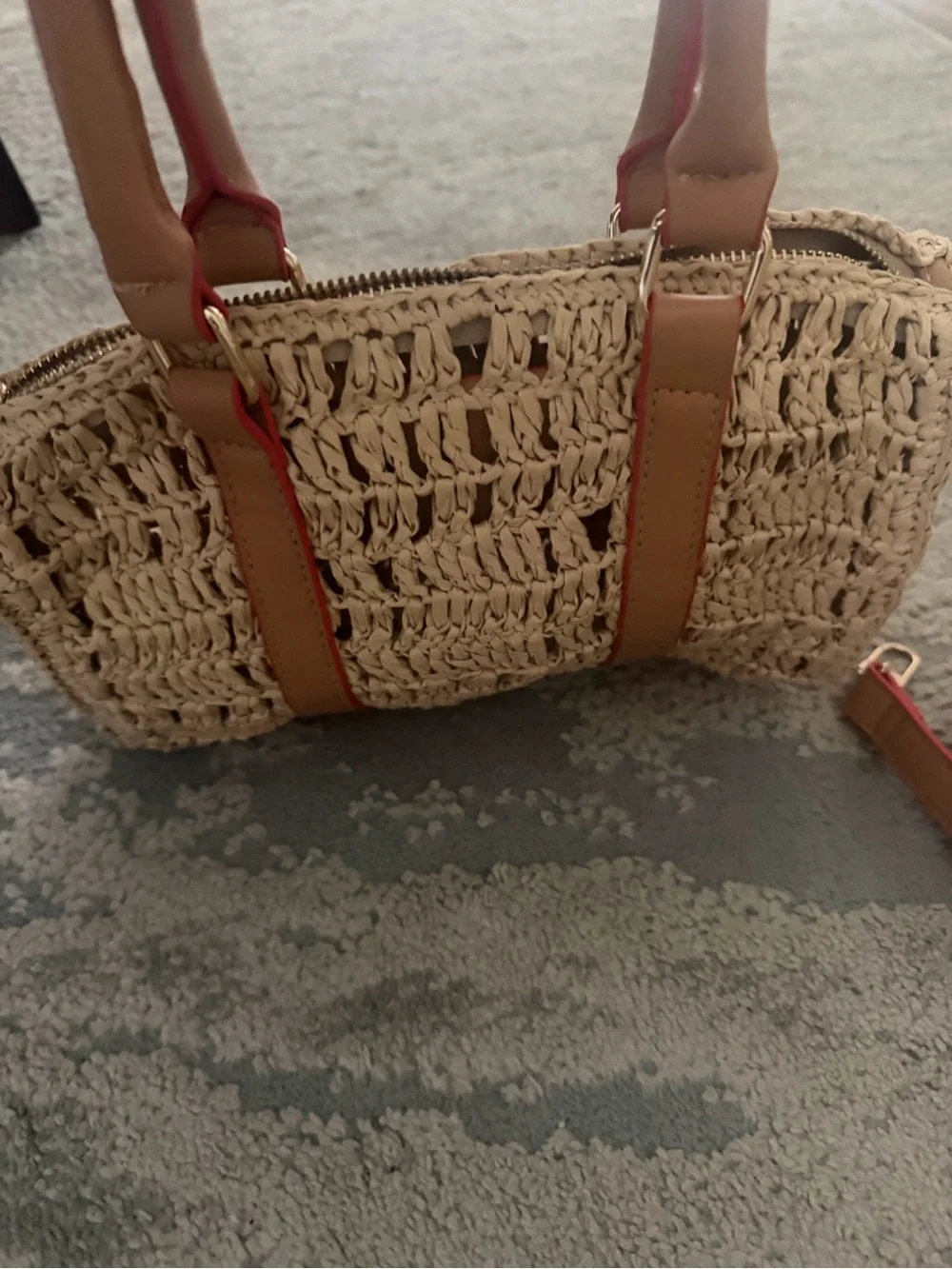 Raffia Tote with Tan Trim